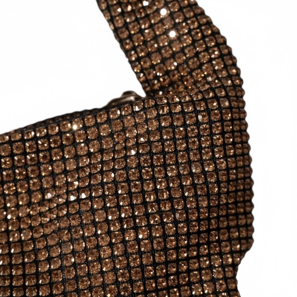 Gold Rhinestone Knot Handle Shoulder Bag Y2K Holiday Party Evening Purse - Picture 4 of 11